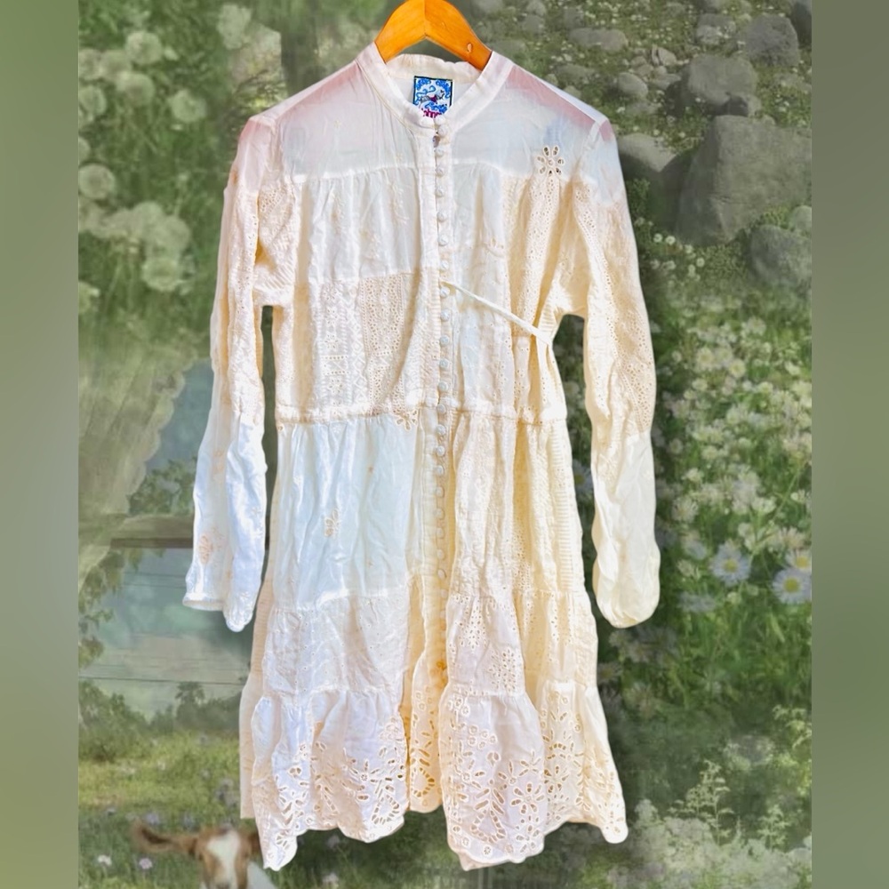 Johnny Was Lexan Embroidered Button-Down Slip Dress Boho‎ Chic Size Large